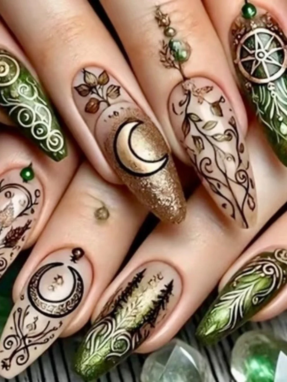 New -Gorgeous -24Pc Set -Moon Themed Reusable Press-On-Nails